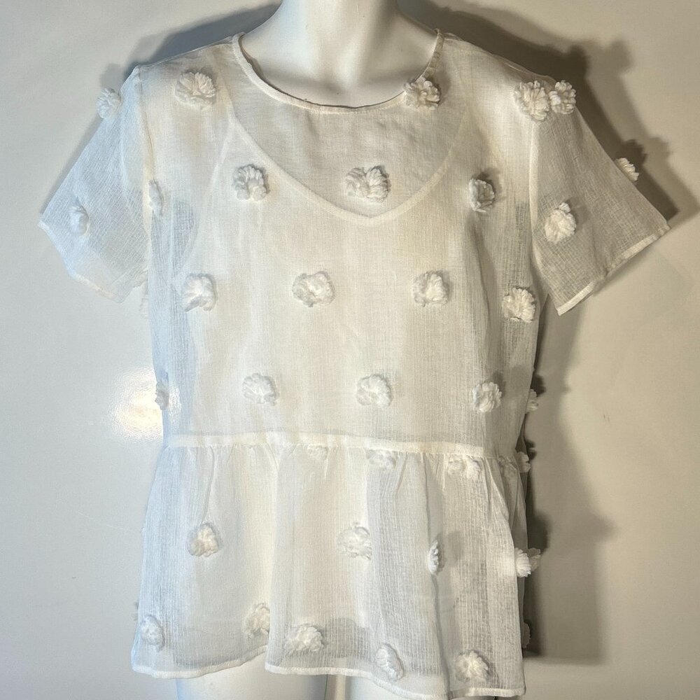 Entro SZ L 2pc Ivory Sheer Swiss Dot Top Fairy Cottage Romantic Feminine Bride